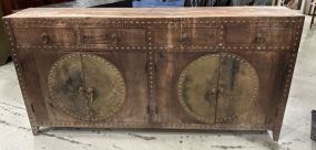 Large Rustic Style Wood Nailhead Sideboard Cabinet