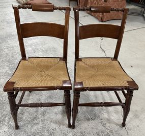 Pair of Mahogany Hitchcock Rush Side Chairs