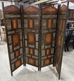 Vintage Indonesian Folding Wood Carved Room Screen