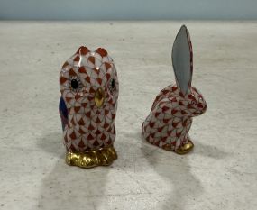 Herend Hand Painted Owl and Rabbit