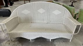 Vintage White Painted Wicker Sofa