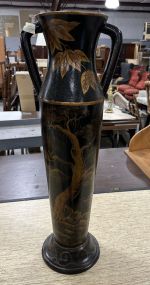 Large Black Lacquer Style Decorative Urn