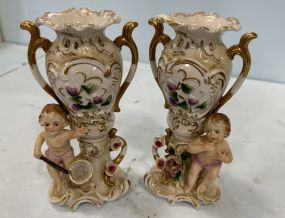 Pair of Antique Porcelain Figural Vases