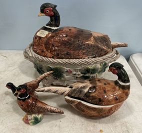 Fritz and Floyd Ceramic Pheasant Tureens and Shakers