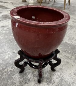 Chinese Red Porcelain Fish Bowl Planter