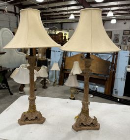 Pair of Italian Wood Column Buffet Lamps