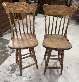 Pair of Pressed Oak Bar Stools