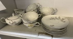 Fine China Pinedale Cups, Saucers, Sugar, and Creamer