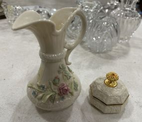 Belleek Porcelain Pitcher and Lenox Trinket Box