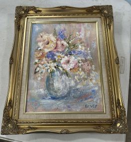 Signed Bewey Still Life Flower Bouquet Painting