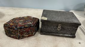 Decorative Beaded Box and Metal silver Box