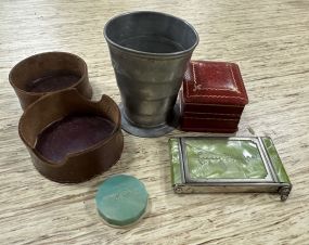 Jewelry Box, Tin Cup, and Powder Boxes