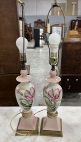 Pair of Porcelain Painted Vase Lamps
