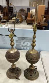 Pair of Mid Century Metal Vase Lamps