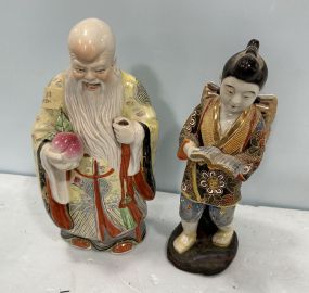 Chinese Shou Xing Porcelain and Satsuma Sontoku figurine