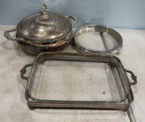 Silver Plate Vegetable, Round Tray, and Casserole