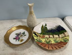Lenox Vase, Porcelain Plate, and Hand Painted Plate