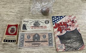 1946 Booklet, State of Mississippi 3 Dollar Replica, and Confederate States Dollar Replica