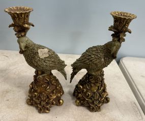 Pair of Resin Parrot Gold Candle Holders