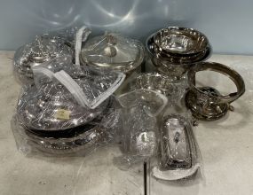 Group of Silver Plate Vegetable Dishes, Bowls, and Butter Dish