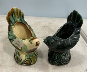 Two Gail Pittman Ceramic Planter Birds