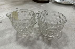 Two Fostoria American Clear Sugar and Creamer