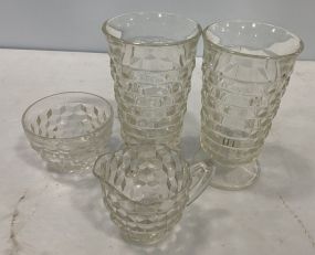 Four Piece Whitehall Glass Cups, and Creamer