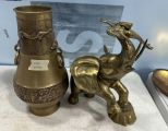 Vintage Brass Elephant and India Vase