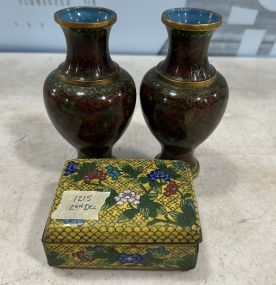 Chinese Cloisonne Small Vases and Trinket Box