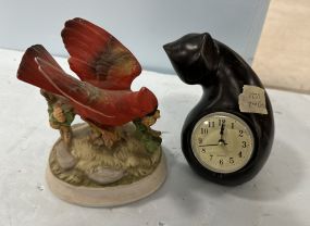 Gorham Ceramic Bird and Clock Cat