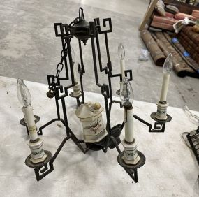 Art Deco Six Arm Chandelier Greek Key