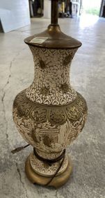Heavy Painted Ornate Metal Vase Lamp