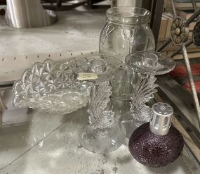 Glass Vase, Pressed Glass, Candle Sticks