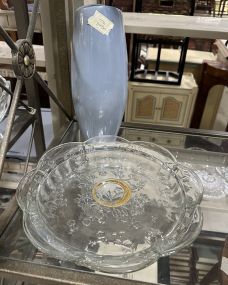 Ceramic Blue Vase and Glass Torte Plates