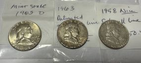 3 Franklin Half Dollars