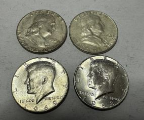1952, 1962 Franklin Half Dollars and 1969, 1968 Kennedy Half Dollars