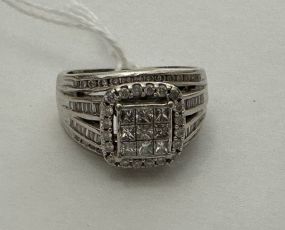 10K White Gold Square Cluster Diamond Ring Size: 7