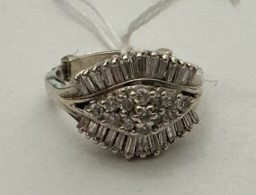 14K White Gold Baguette Diamond Expansion Ring Size 8.75