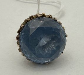 Vintage 14K White Gold Blue Glass Statement Ring Size: 8.75