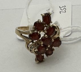 14K Gold Garnet Waterfall Cluster Ring Size: 6.75