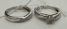 14K White Gold Daisy Diam. Cluster Engagement Set Size: 6