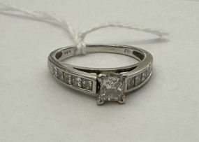 14k White Gold Princess Cut Diamond Ring Size: 8