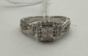 10k White Gold Princess Cut Cluster Diamond Ring Size: 5.75