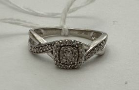 10k White Gold Cluster Diamond Promise Ring Size: