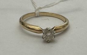 Classic 10k Gold Solitaire Round Cut Diamond Ring Size 7