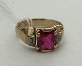 Men's Vintage 14k Gold Ruby Glass Stone Ring Size: 10.75