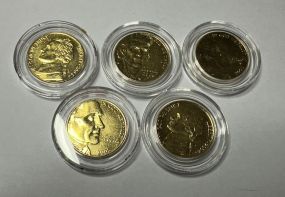 5 UNC Gold Plated Nickels