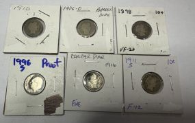 1910 Barber Dime, 1906-O Barber Dime, 1898 Dime, 1996-S Proof Dime, 1916 Barber Dime and 1911-S Dime