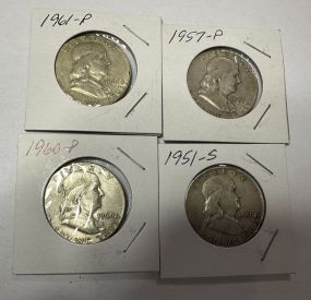 1961-P, 1957-P, 1960-P, and 1951-S Franklin Half Dollar