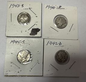 1943-S, 1940-P, 1945-S, and 1942-D Mercury Dimes